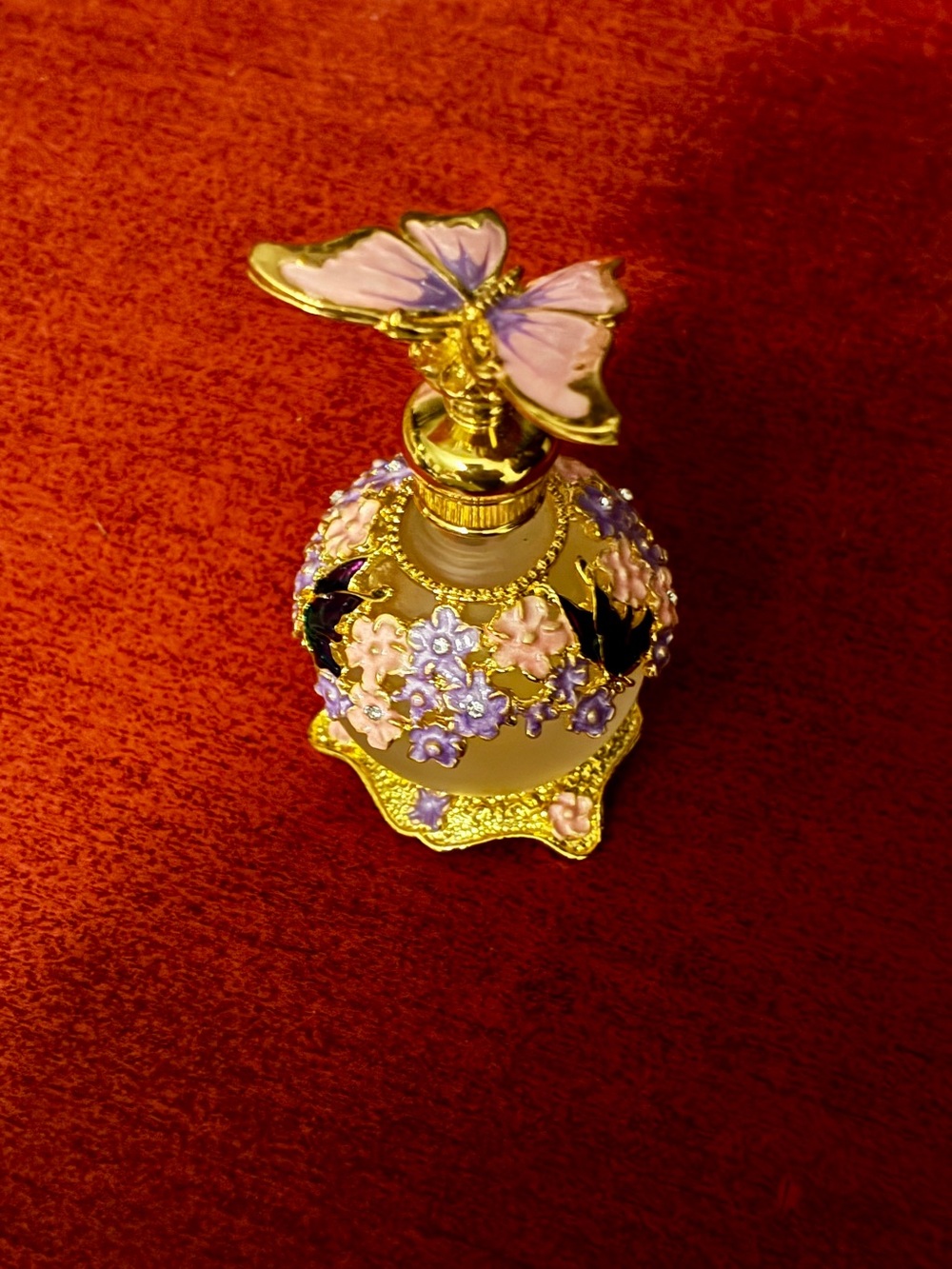 Decorative Butterfly Floral Glass Perfume Bottle - Pink & Purple